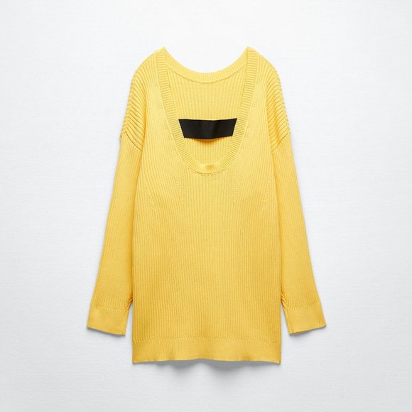 NWT ZARA Knit Sweater RIBBED BACK STRAP STRETCH MINI DRESS YELLOW LARGE - Picture 7 of 11